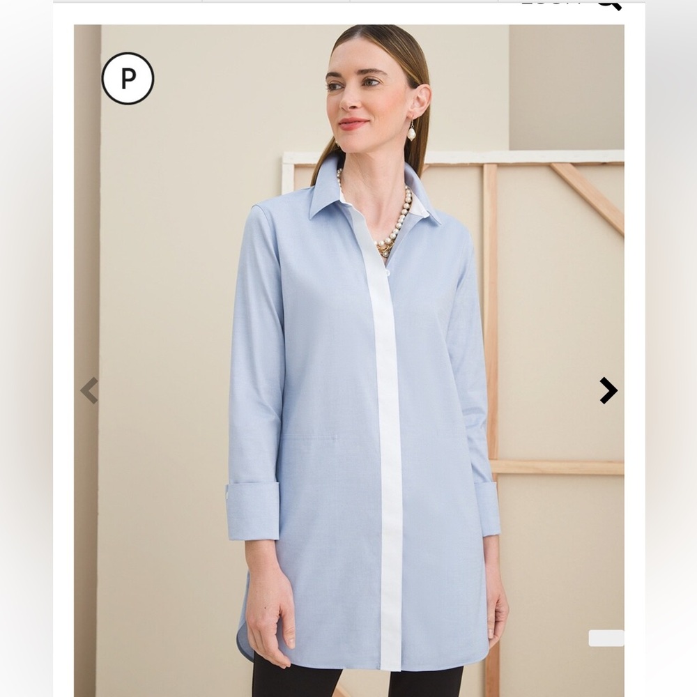 Chico's Blue and White Shirt Jacket